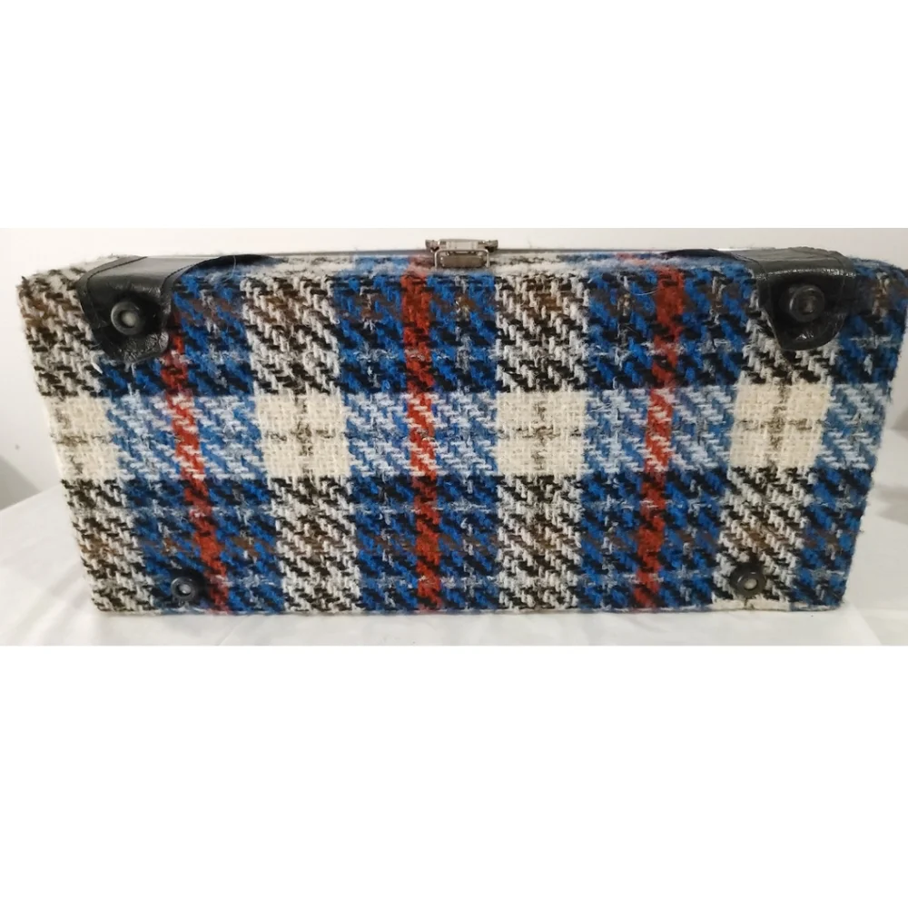 Vintage 1973 Groovy Black & Blue Plaid Tartan 8x17" 8-Track Tape Cassette Case - Picture 6 of 12